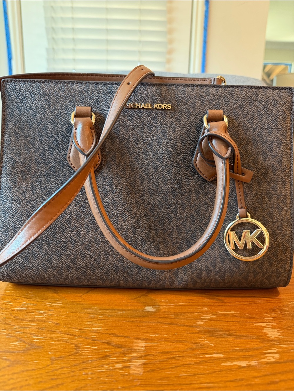 Michael Kors Brown and Tan Signature MK Satchel